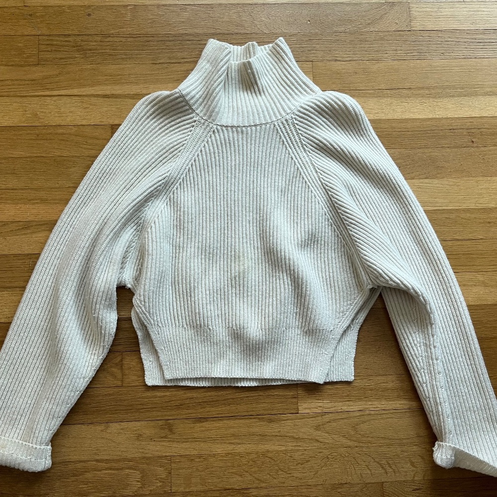 AllSaints Ribbed Cropped Cream Turtleneck Sweater Pullover Small